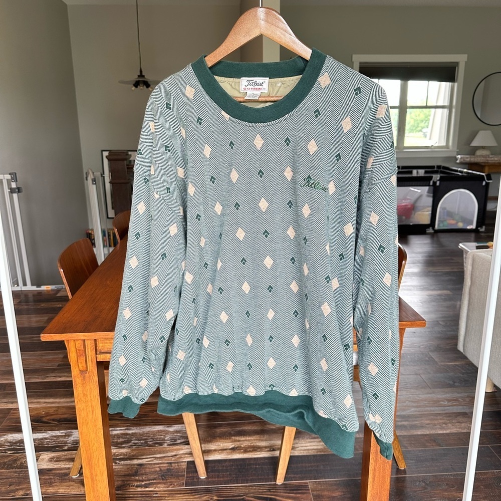 Titleist Vintage Green and Gold Herringbone Golf Pullover Size XL